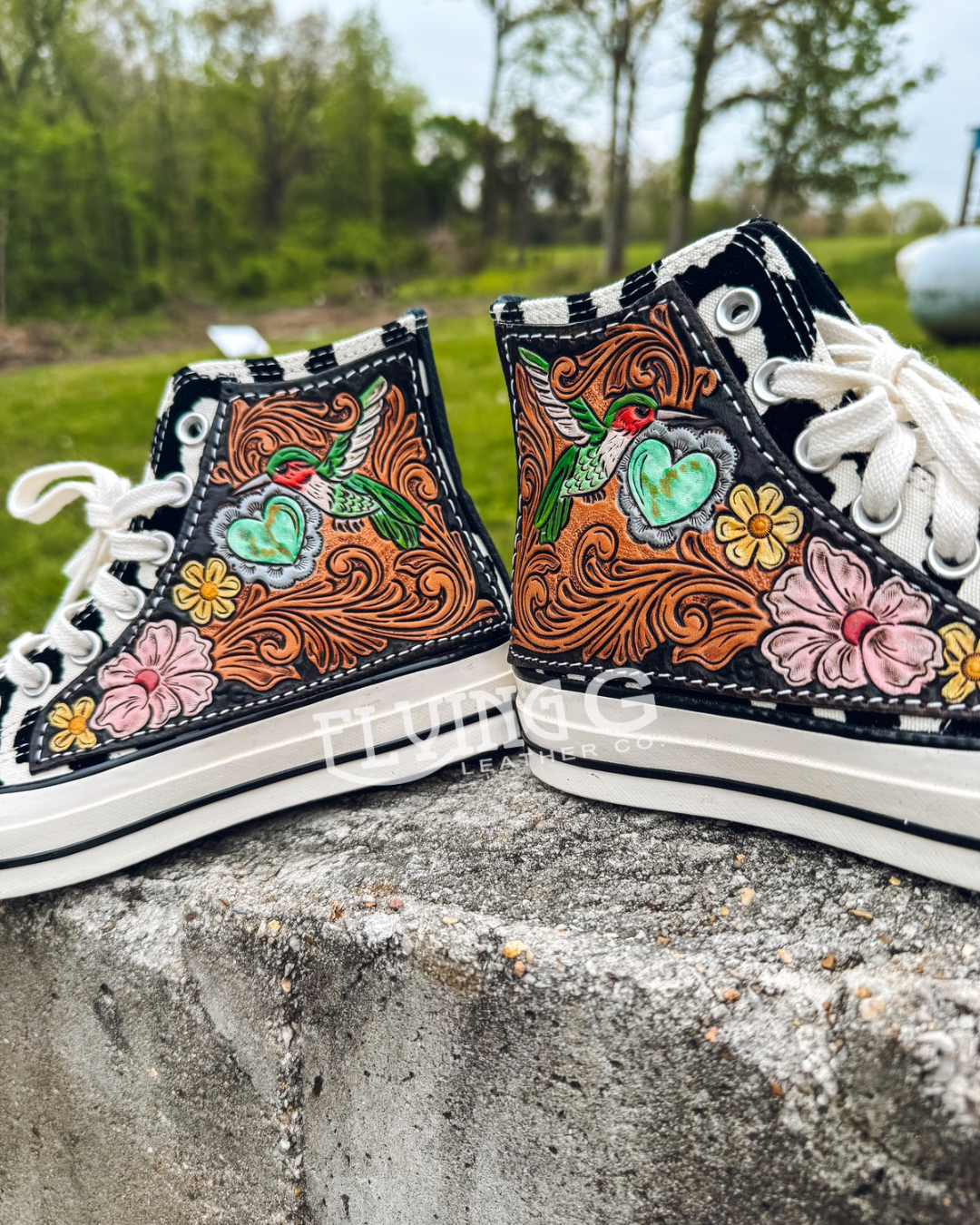 B&W Cheetah & Hummingbird High-Top Sneakers W8.5