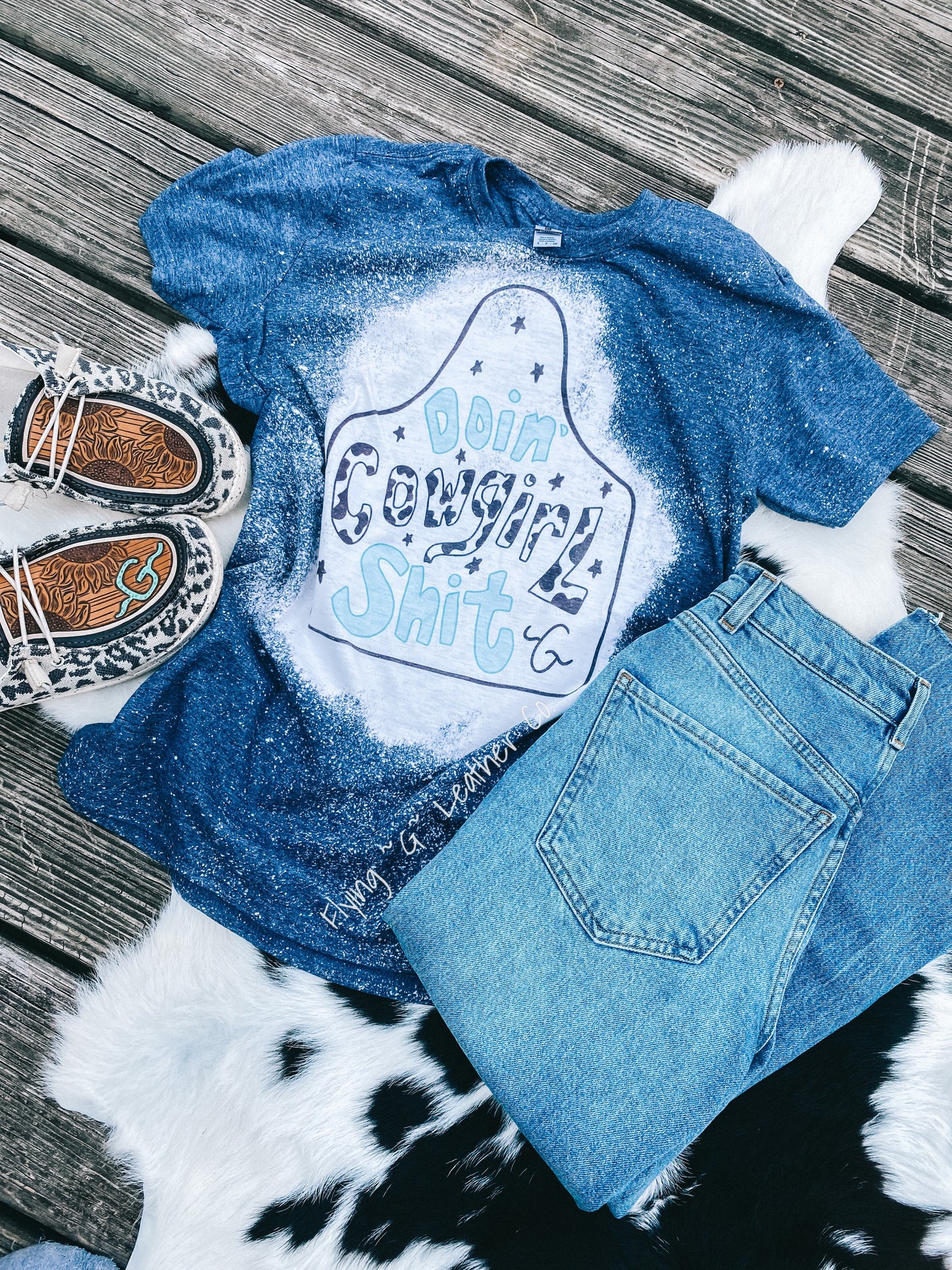 Doin’ Cowgirl Sh*t Bleached Tee (Navy)