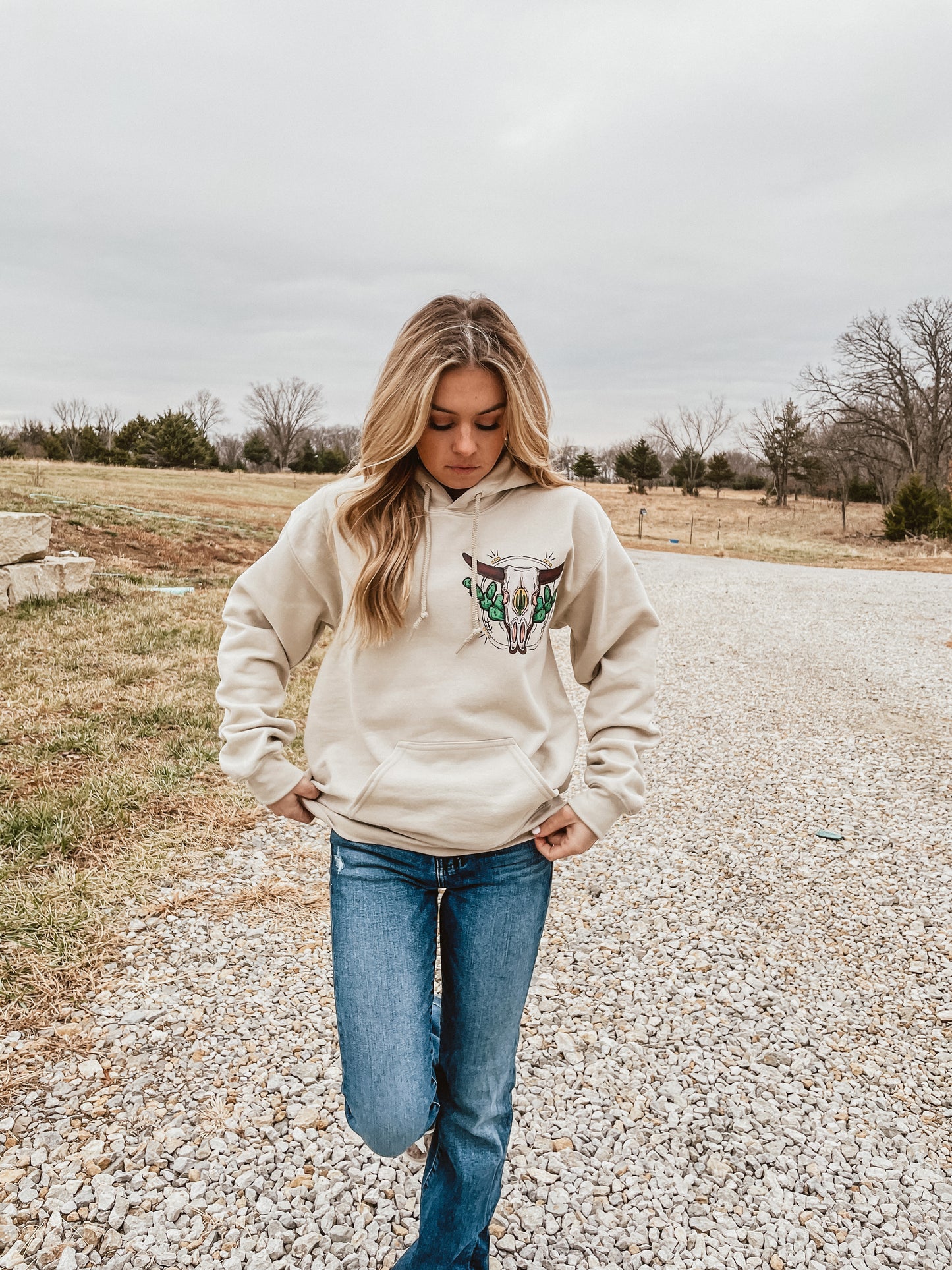 Chest Skull Hoodie (Tan)