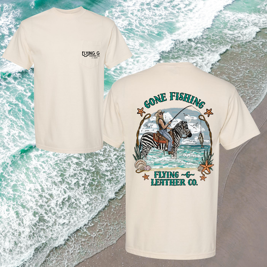 Gone Fishing Pocket Tee Front & Back CC (Cream)