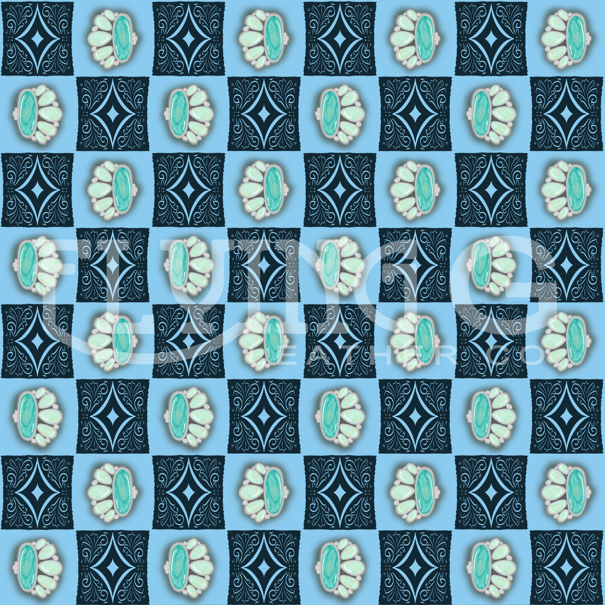 Turquoise & Navy Tile Seamless Pattern