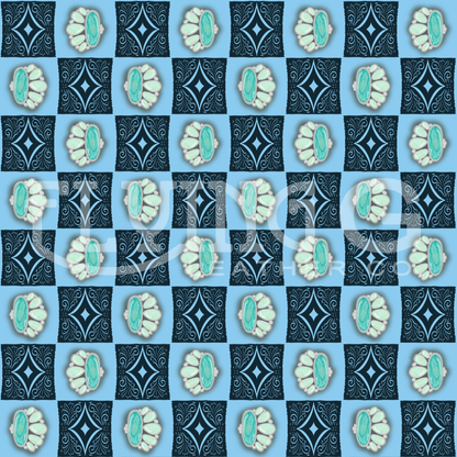 Turquoise & Navy Tile Seamless Pattern