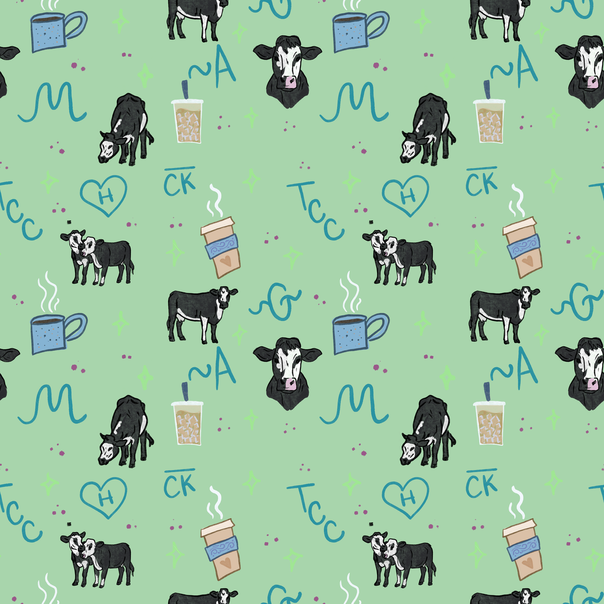 Coffee & Cows Seamless Pattern