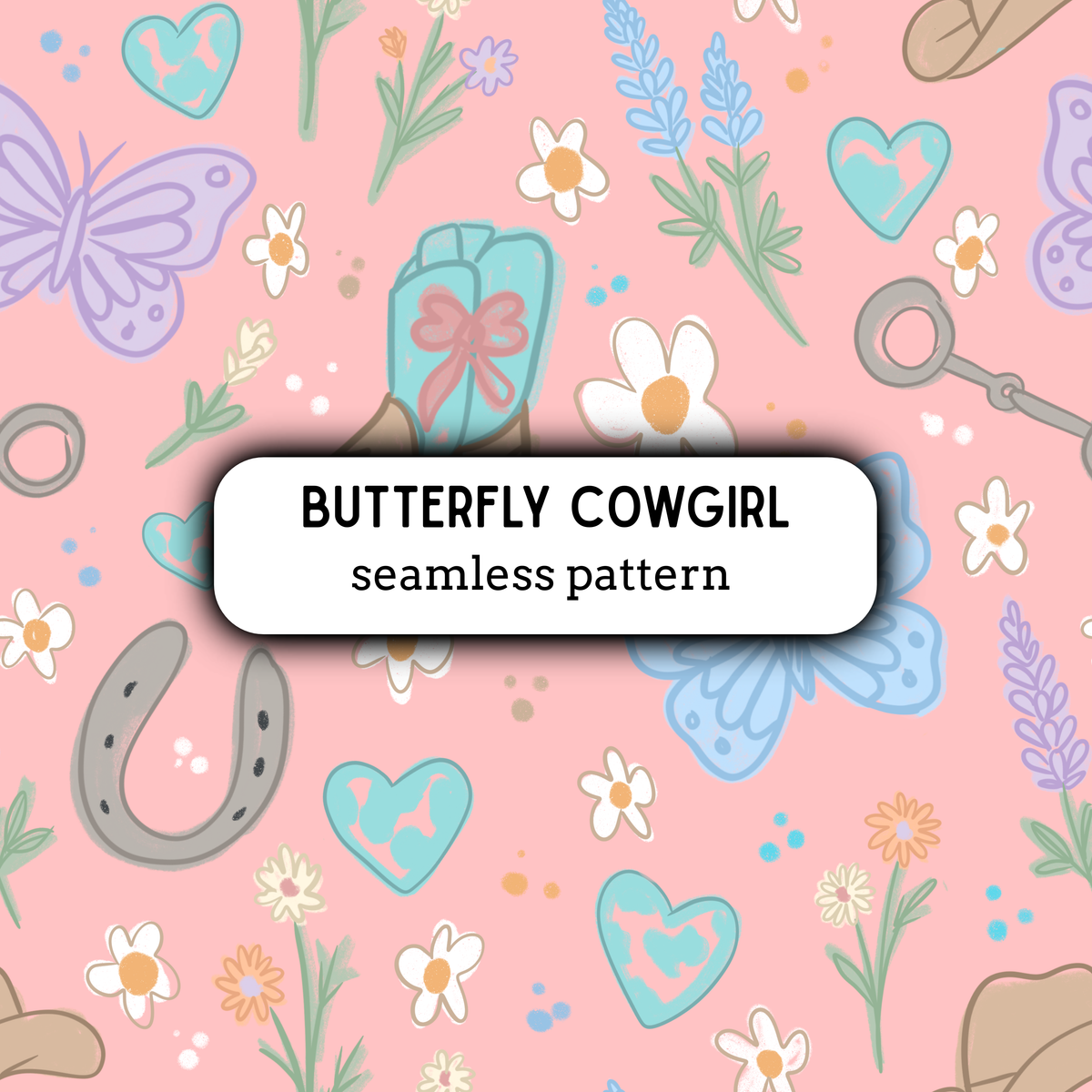 Butterfly Cowgirl Seamless Pattern