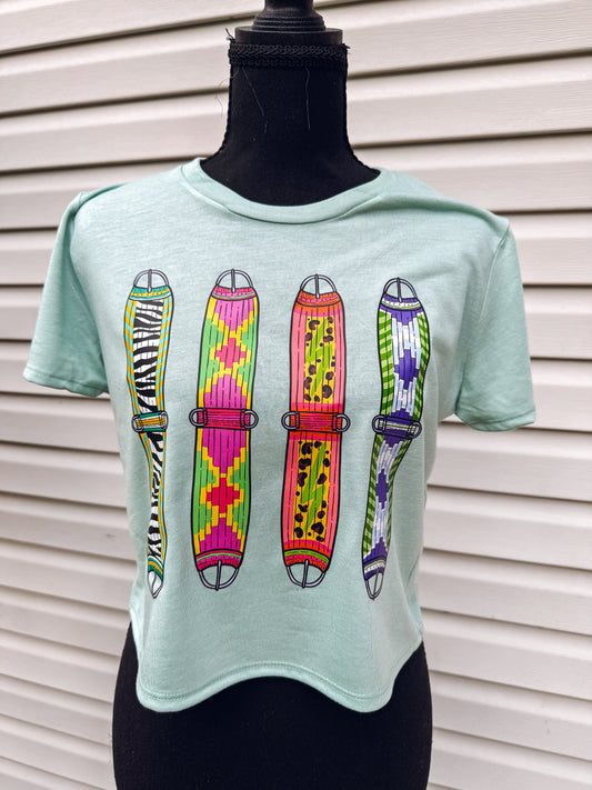 Colorful Cinches Crop Tee (Aqua)