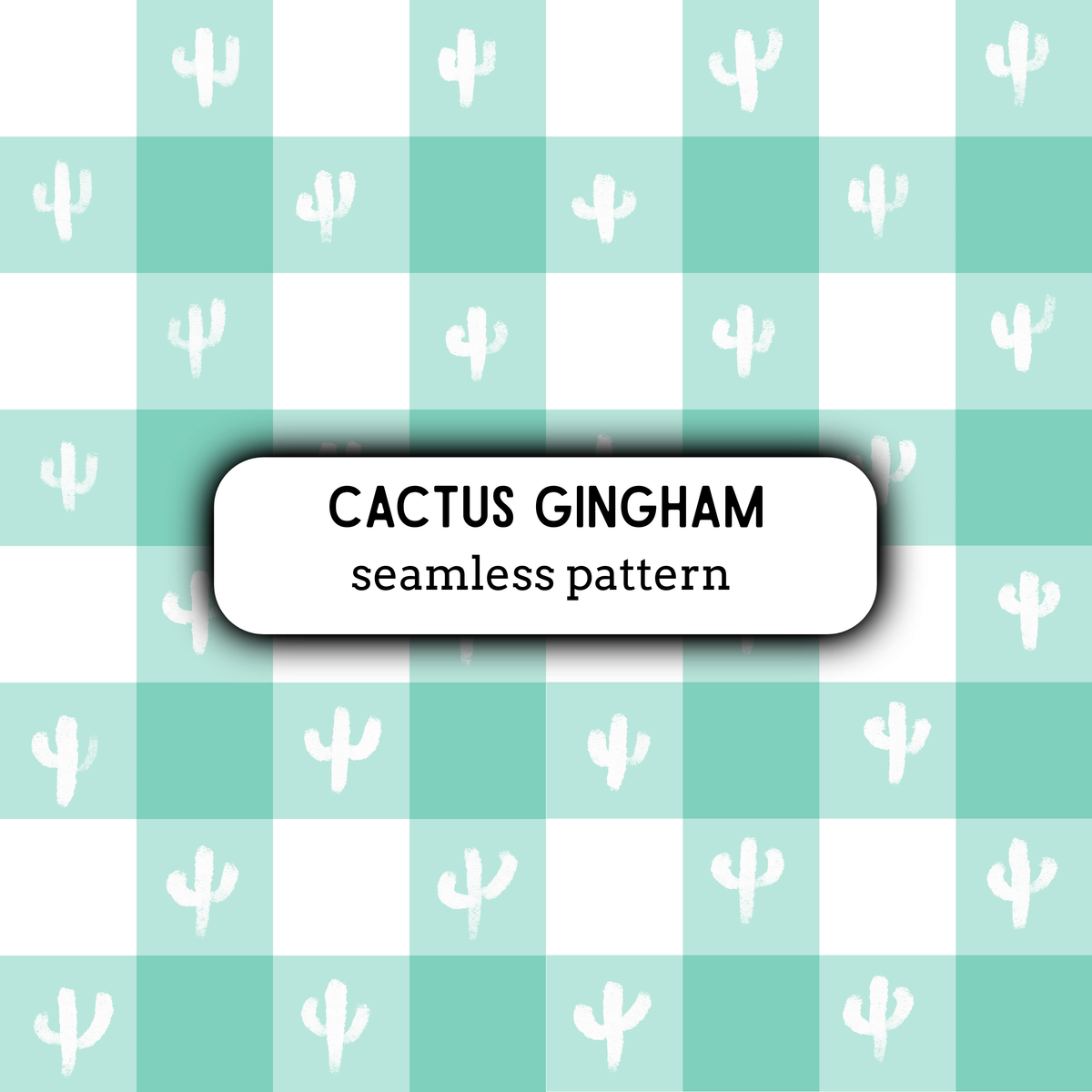 Cactus Gingham Seamless Pattern