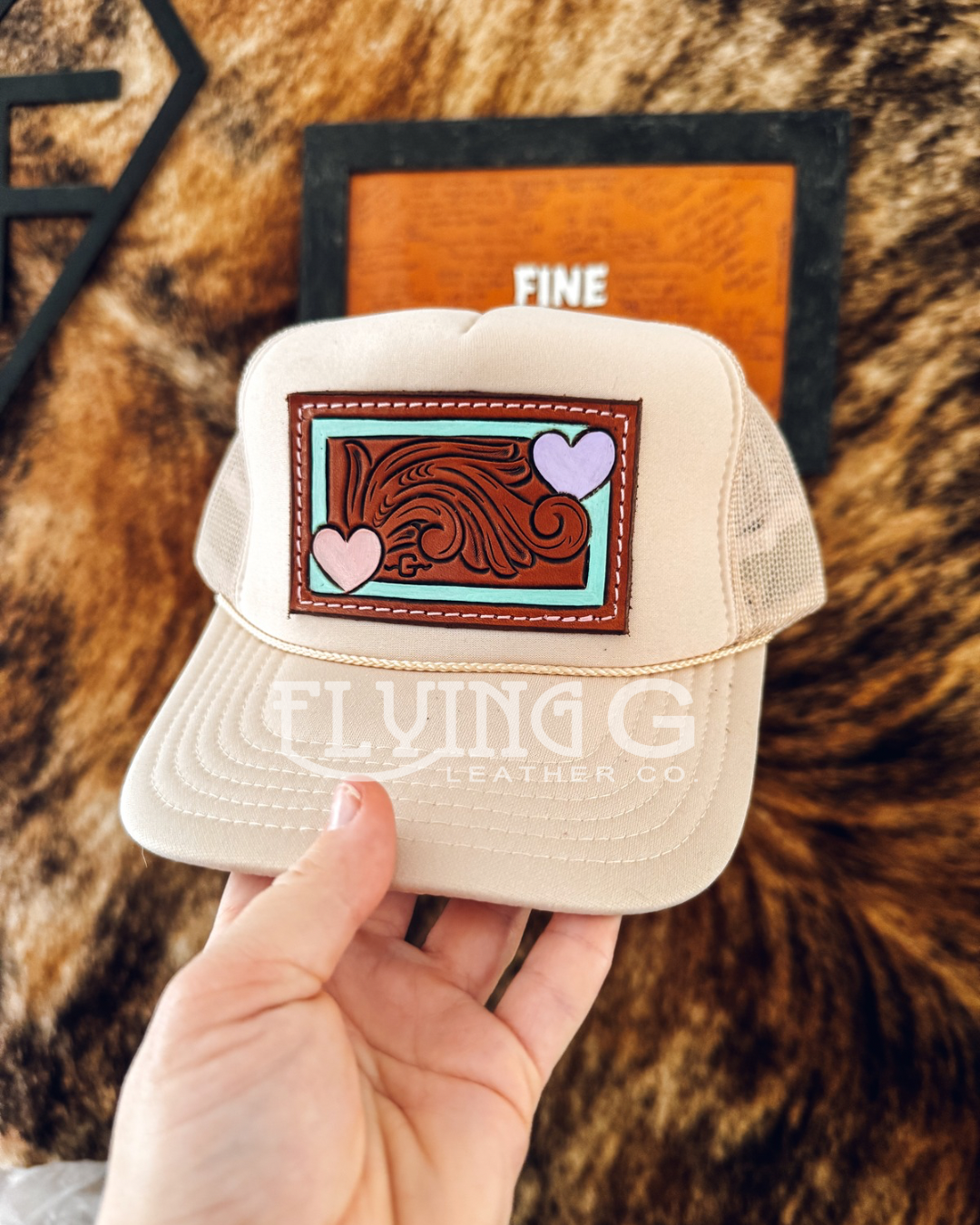 Tooled Hearts (Tan) Trucker Cap