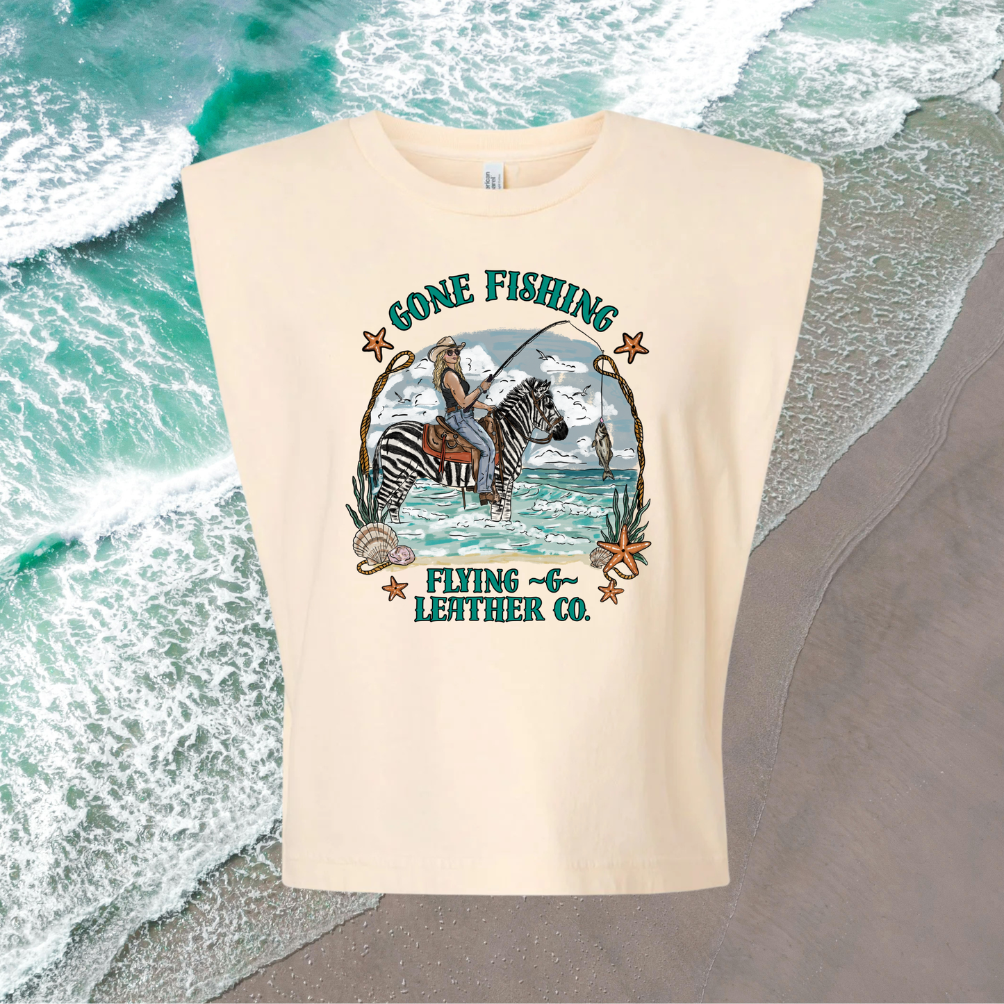 Gone Fishing Muscle Tank (Cream)