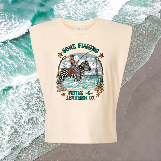 Gone Fishing Muscle Tank (Cream)