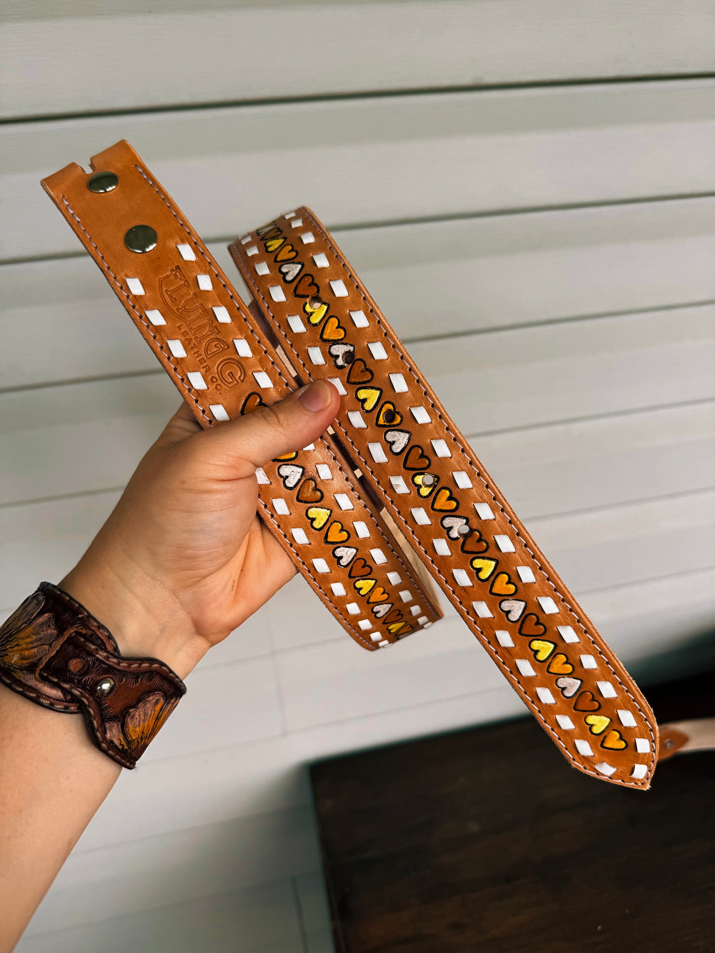 Yellow Heart & Buckstitch Belt - 30”