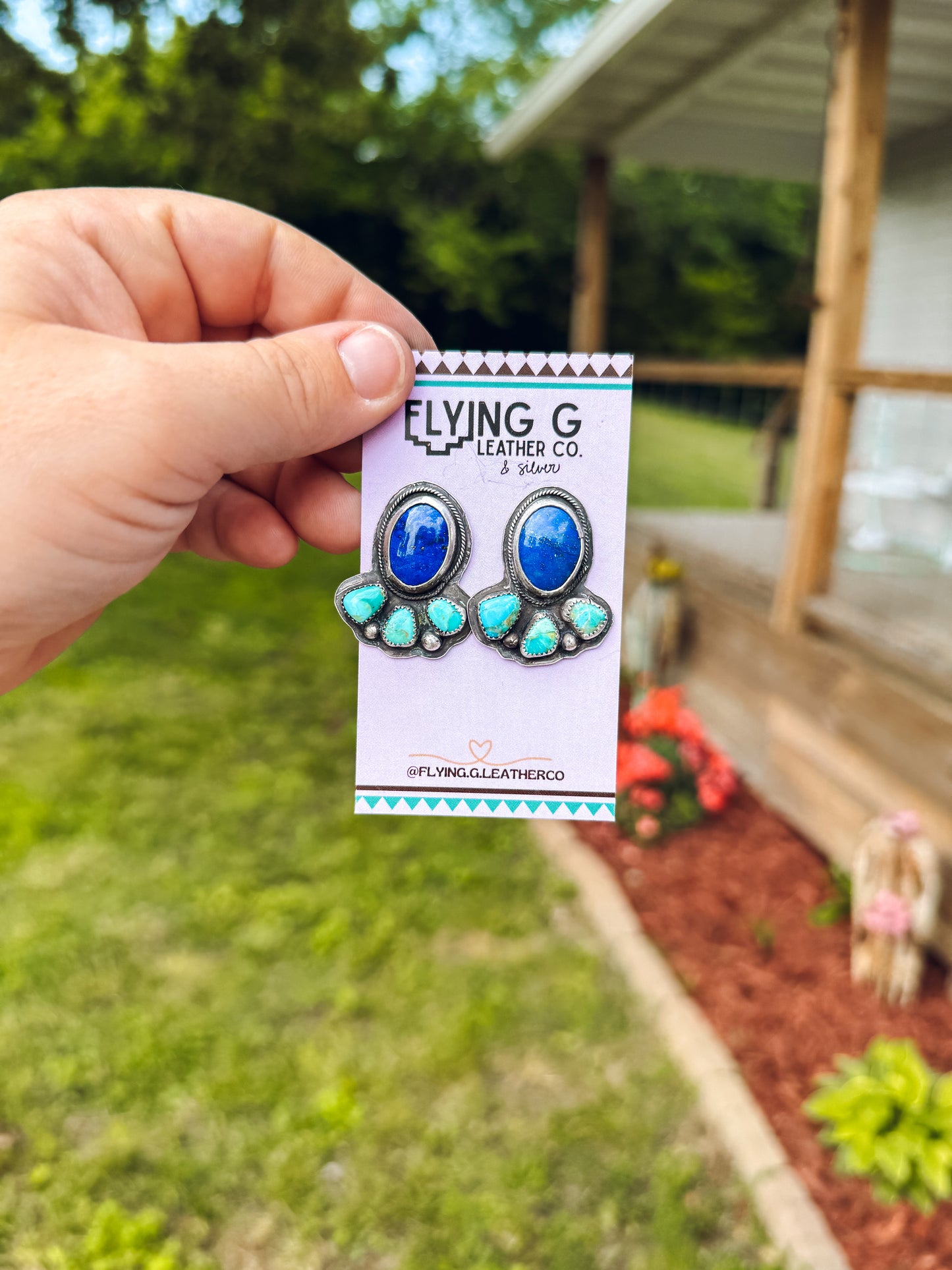 Blue Lapis Lazuli & Kingman Studs