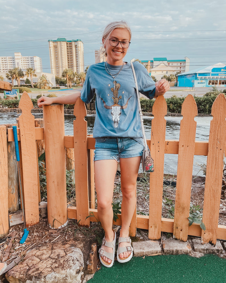 Cactus Top Skull Tee (Denim)