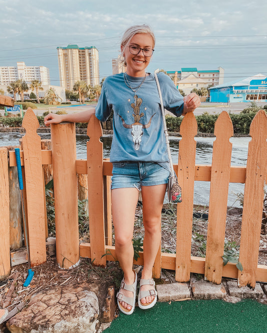 Cactus Top Skull Tee (Denim)
