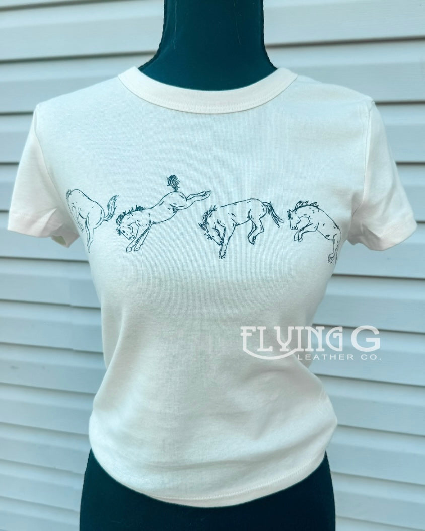 Buckin’ Horses Baby Tee (tan)