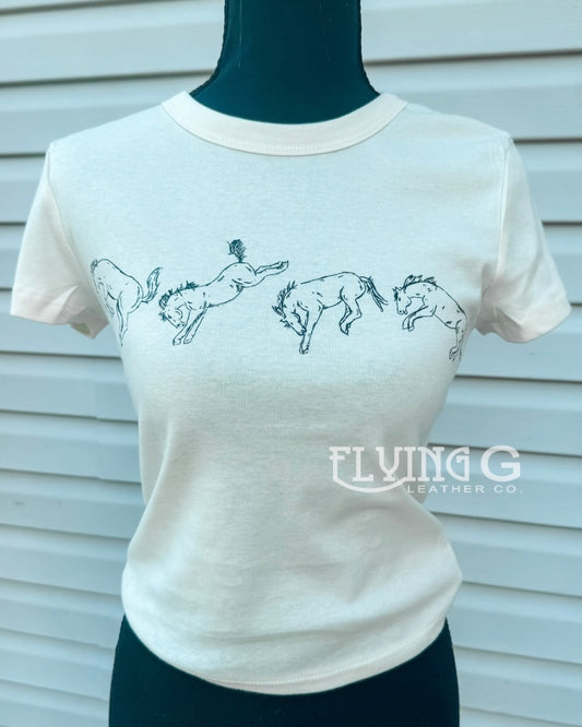 Buckin’ Horses Baby Tee (tan)