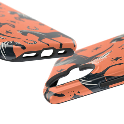 Horse Pattern Magnetic Impact-Resistant Phone Case — Black Horses & Horseshoes on Coral