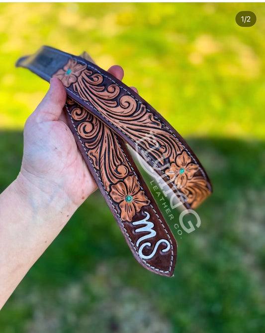 Dk. Brown Floral Belt - MADE TO ORDER