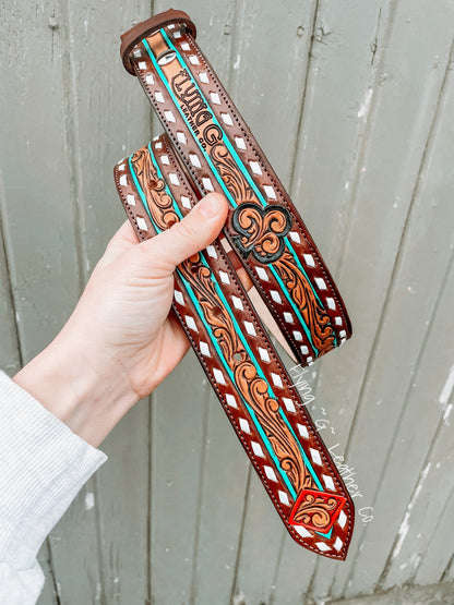 Card Suit Buck Stitch Belt - Made to Order
