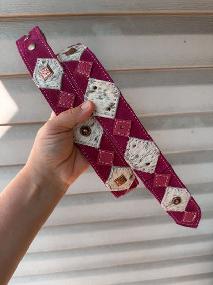 Cowhide & Suede Belt (PINK) - 36” (to center hole)