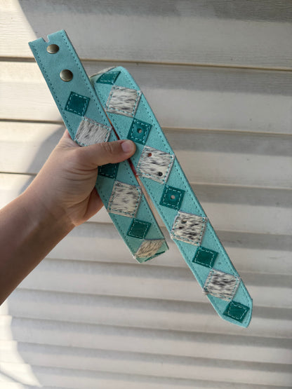 Cowhide & Suede Belt (TURQ.) - 35” (to center hole)