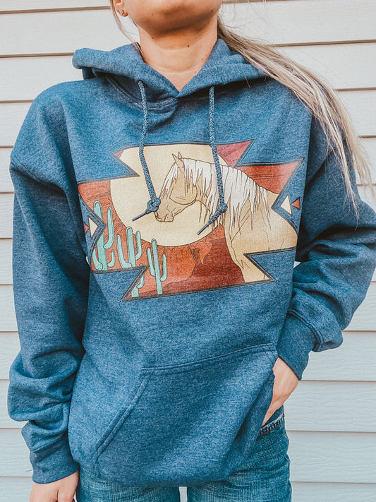 Aztec Palomino Hoodie (Gray Blue)