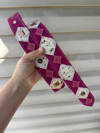 Cowhide & Suede Belt (PINK) - 36” (to center hole)