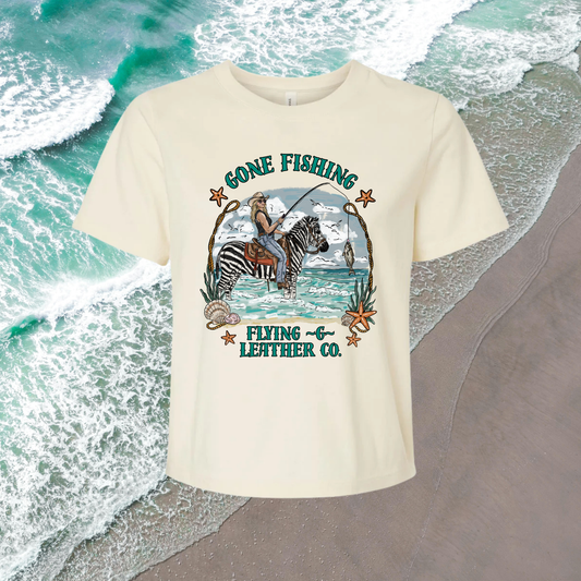 Gone Fishing Crop Tee (Cream)