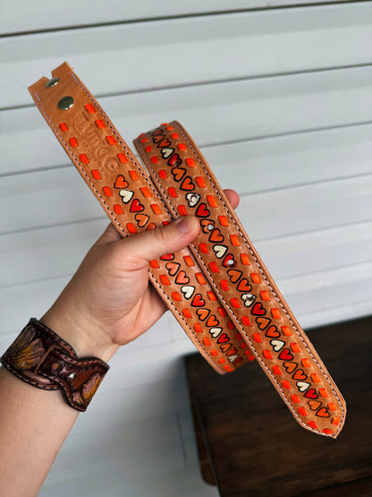 Orange Heart & Buckstitch Belt - 32”