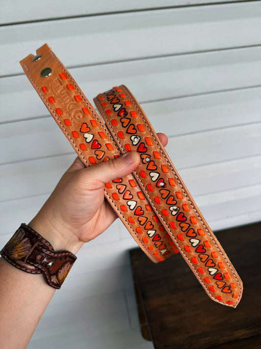 Orange Heart & Buckstitch Belt - 32”