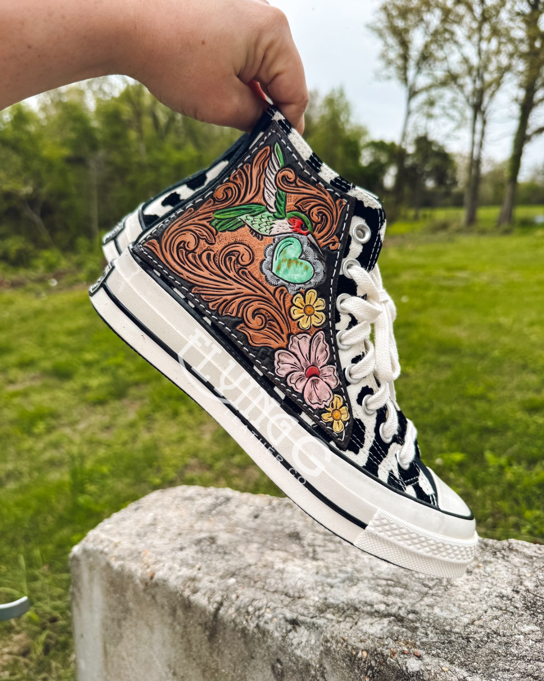 B&W Cheetah & Hummingbird High-Top Sneakers W8.5