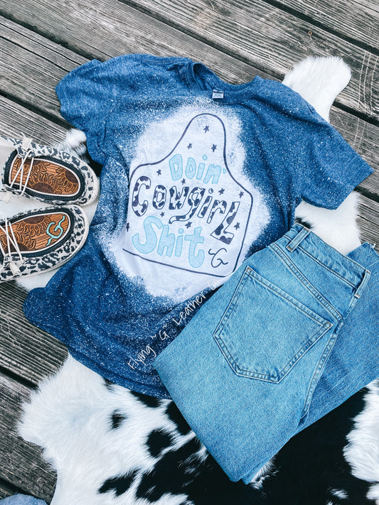 Doin’ Cowgirl Sh*t Bleached Tee (Navy)