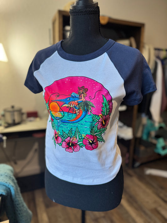 Swordfish Seniorita Baby Tee (White/Navy)