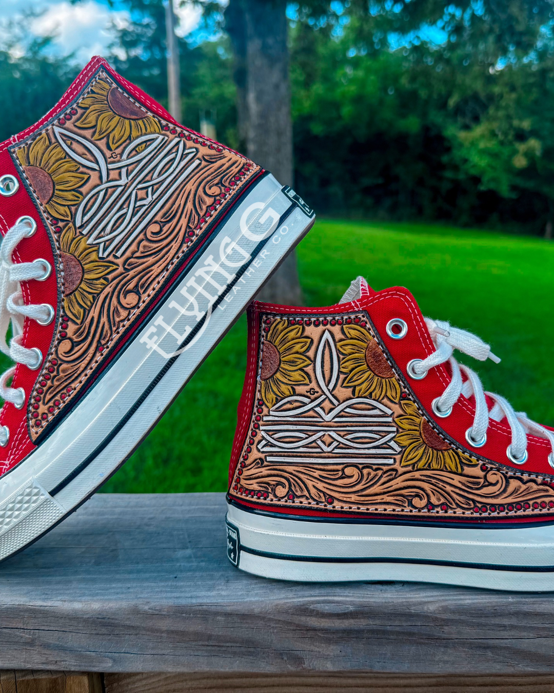Tooled Bootstitch Red High Top Shoes W 8