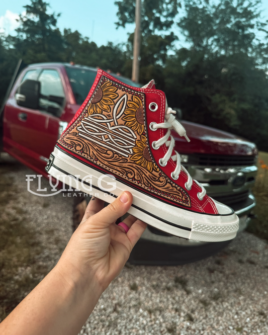 Tooled Bootstitch Red High Top Shoes W 8