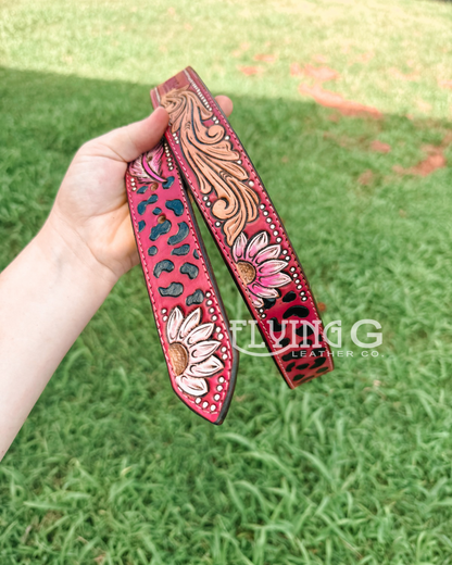 Pink Floral & Leopard Belt (36-37")