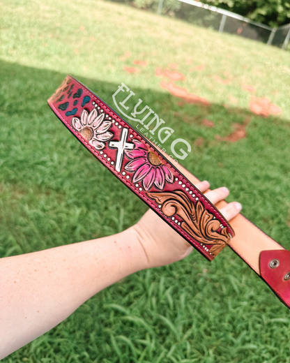 Pink Floral & Leopard Belt (36-37")