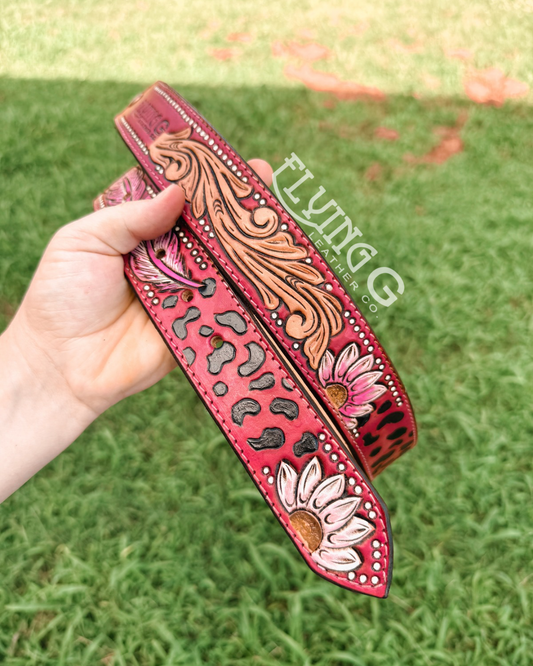 Pink Floral & Leopard Belt (36-37")