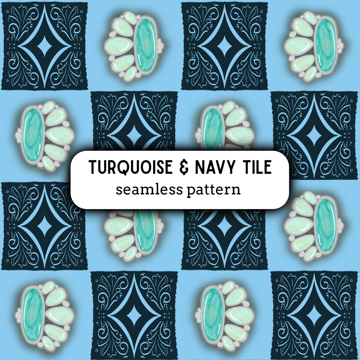 Turquoise & Navy Tile Seamless Pattern