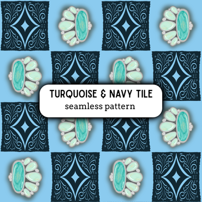 Turquoise & Navy Tile Seamless Pattern